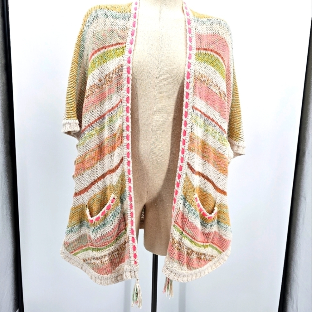 Democracy Pastel Multicolor Ombre Cardigan Sweater Southwestern Duster Medium